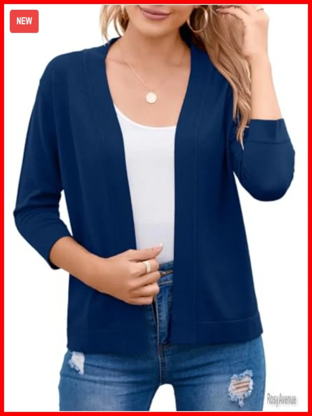 3/4 Sleeve Open Front Cropped Cardigan Sweater Shrug